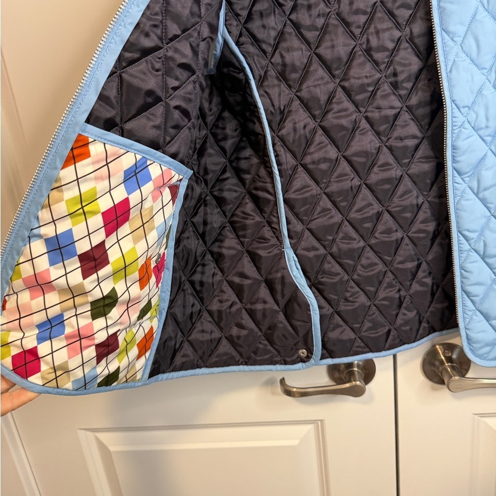 Lands’ End Quilt Puffer Light Blue Diamond Stitch Snap Pockets Zip Women’s M - Picture 4 of 5